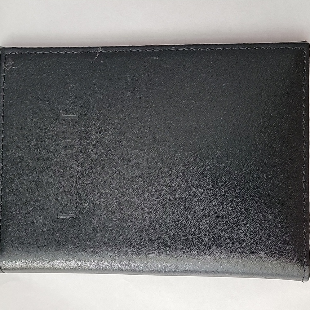 Black Leather Passport Holder NEW
